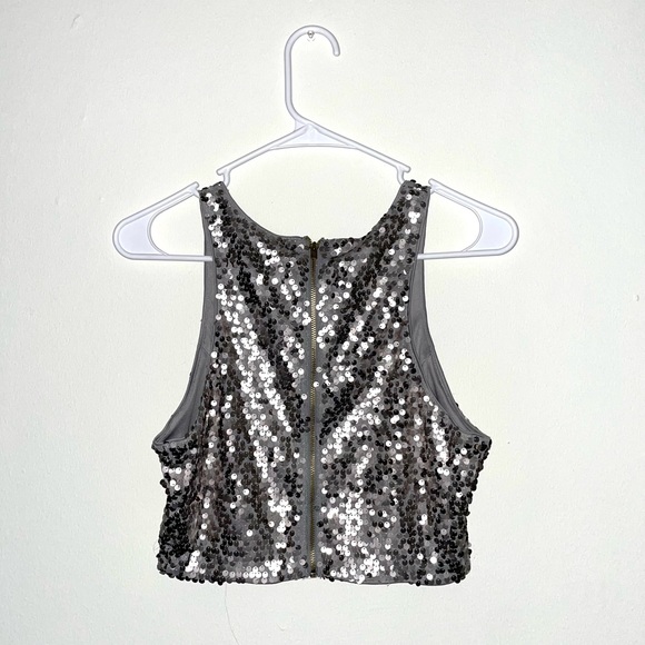 Express silver sequin crop top size S - Picture 2 of 5
